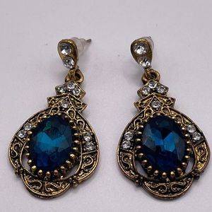 Vintage Simulated Aqua Marine & Diamond Earrings. New Without Tags